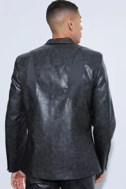 Flash Sale boohooMAN Single Breasted Cut Out Pu Blazer black