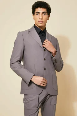 New boohooMAN Single Breasted Patch Pocket Slim Suit Jacket taupe