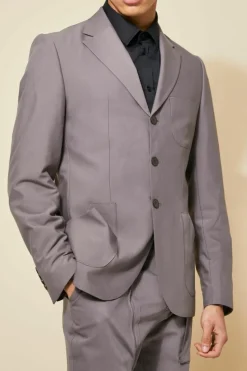 New boohooMAN Single Breasted Patch Pocket Slim Suit Jacket taupe