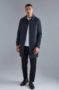 Store boohooMAN Single Breasted Poly Twill Mac Jacket black