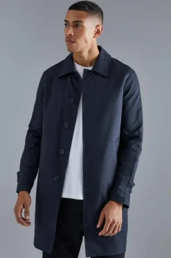 Store boohooMAN Single Breasted Poly Twill Mac Jacket black