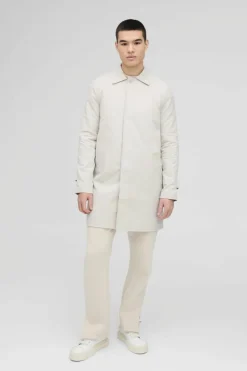 Hot boohooMAN Single Breasted Poly Twill Mac Jacket stone