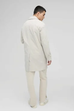 Hot boohooMAN Single Breasted Poly Twill Mac Jacket stone