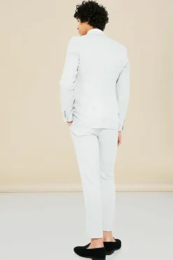 Shop boohooMAN Single Breasted Skinny Textured Suit Jacket grey