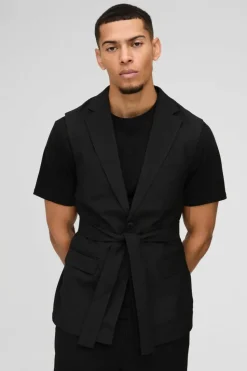 Hot boohooMAN Single Breasted Sleeveless Suit Jacket black