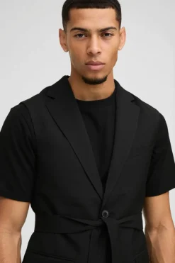 Hot boohooMAN Single Breasted Sleeveless Suit Jacket black