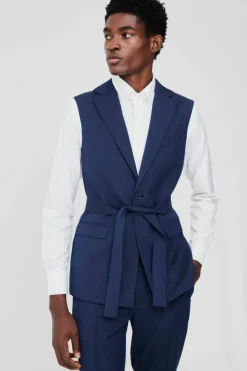 Hot boohooMAN Single Breasted Sleeveless Suit Jacket navy