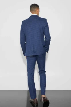 Sale boohooMAN Single Breasted Slim Check Suit Jacket navy