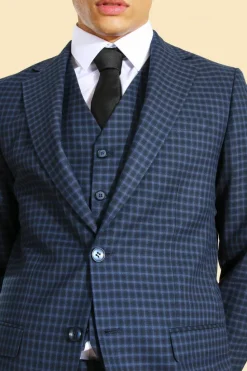 Sale boohooMAN Single Breasted Slim Check Suit Jacket navy