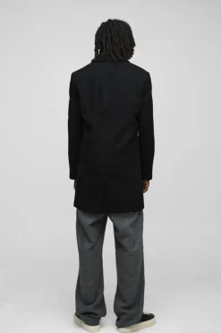 Shop boohooMAN Single Breasted Wool Mix Overcoat black