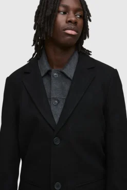 Shop boohooMAN Single Breasted Wool Mix Overcoat black