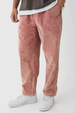 Cheap boohooMAN Skate Fit Woven Tab Cord Trouser burnt orange
