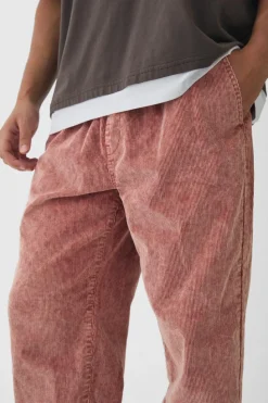 Cheap boohooMAN Skate Fit Woven Tab Cord Trouser burnt orange