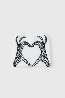 Flash Sale boohooMAN Skeleton Heart Graphic Beanie in white