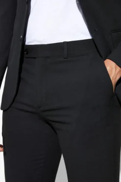 Shop boohooMAN Skinny Suit Trousers black