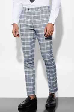 Online boohoo Skinny Check Suit light grey
