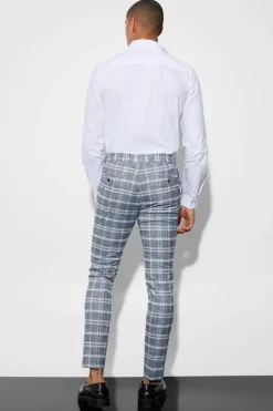 Online boohoo Skinny Check Suit light grey
