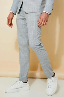 Outlet boohooMAN Skinny Check Suit Trousers light grey