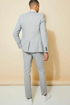 Outlet boohooMAN Skinny Check Suit Trousers light grey