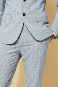 Outlet boohooMAN Skinny Check Suit Trousers light grey