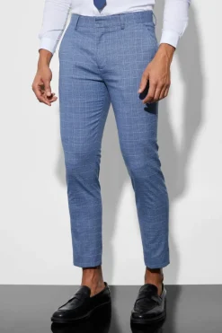 Store boohoo Skinny Crop Micro Check Suit navy