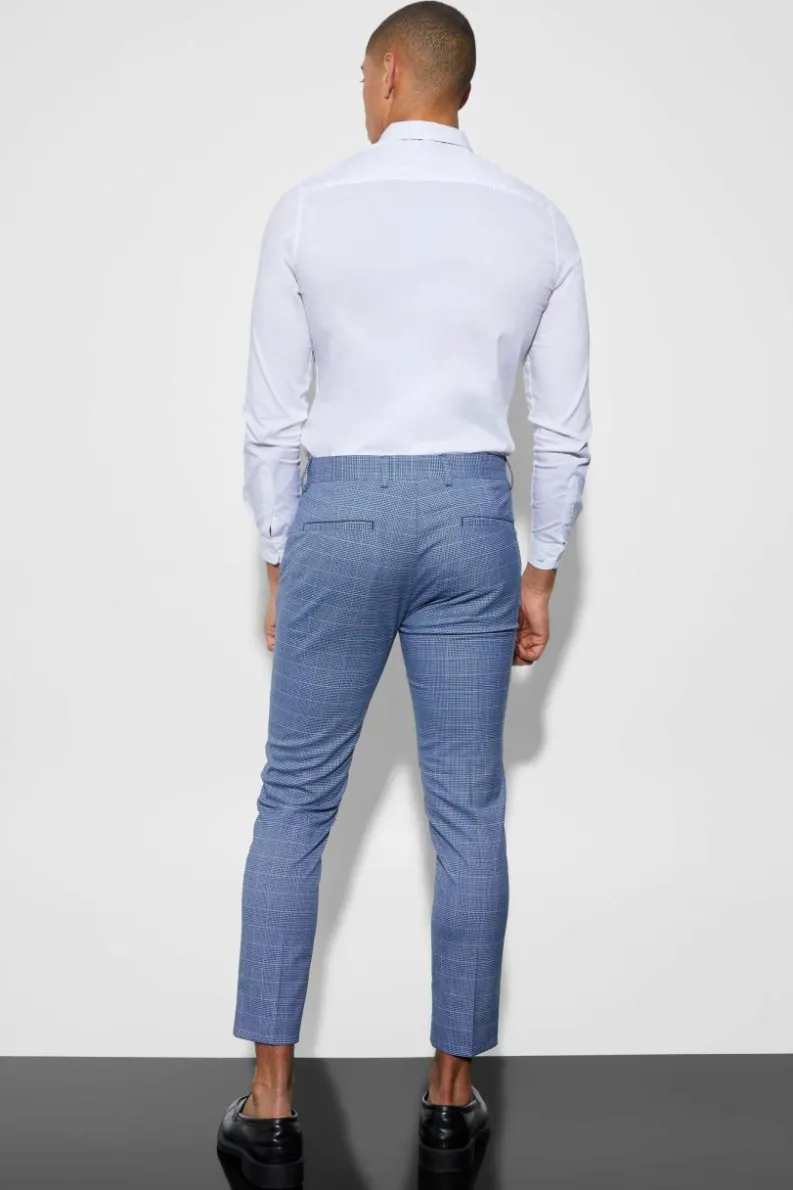 Store boohoo Skinny Crop Micro Check Suit navy