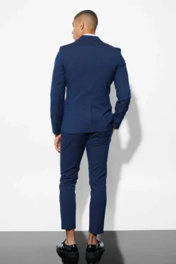 Best Sale boohooMAN Skinny Cropped Suit Trousers navy