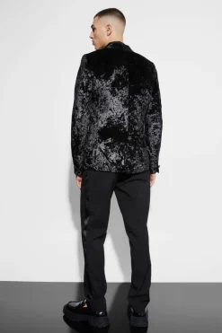 Clearance boohooMAN Skinny Crushed Velvet Blazer black