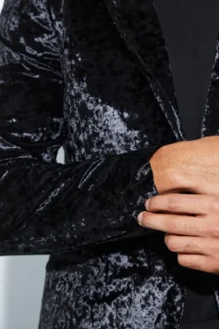 Clearance boohooMAN Skinny Crushed Velvet Blazer black