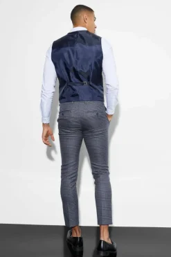 Best boohooMAN Skinny Double Breasted Check Waistcoat navy