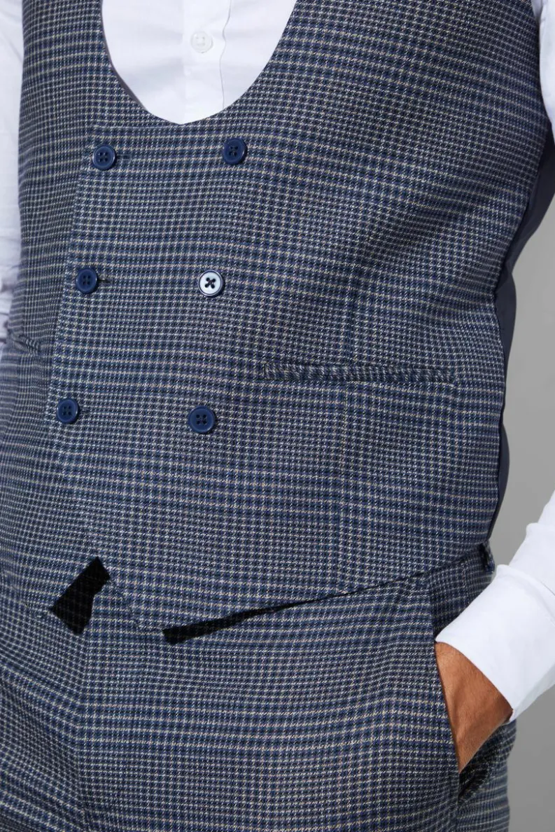 Best boohooMAN Skinny Double Breasted Check Waistcoat navy