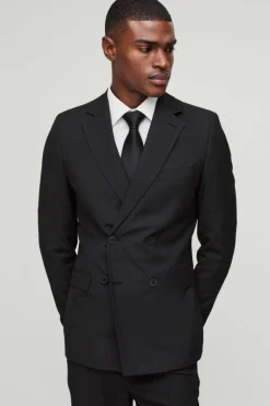 Best boohooMAN Skinny Double Breasted Suit Jacket black