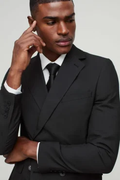 Best boohooMAN Skinny Double Breasted Suit Jacket black