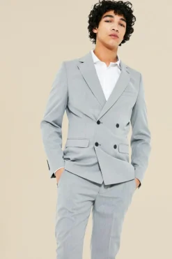 Store boohooMAN Skinny Double Breasted Suit Jacket grey