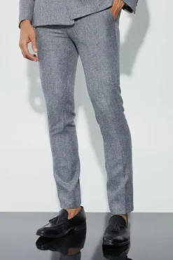 Best boohooMAN Skinny Fit Boucle Suit Trousers dark grey