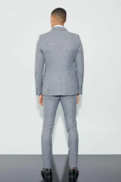 Best boohooMAN Skinny Fit Boucle Suit Trousers dark grey