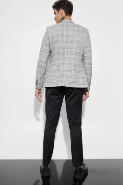 Clearance boohooMAN Skinny Fit Check Suit Jacket beige