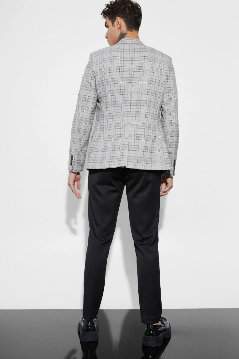 Clearance boohooMAN Skinny Fit Check Suit Jacket beige