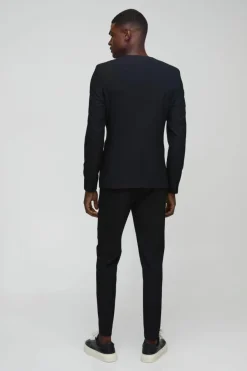 Clearance boohoo Skinny Fit Collarless Single Breasted Blazer & Suit Trousers Set black
