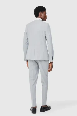 Cheap boohooMAN Skinny Fit Collarless Single Breasted Blazer grey