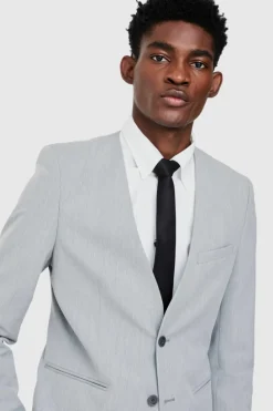 Cheap boohooMAN Skinny Fit Collarless Single Breasted Blazer grey