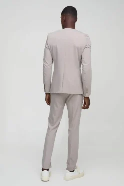 Cheap boohoo Skinny Fit Collarless Suit stone