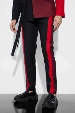 Fashion boohooMAN Skinny Fit Colour Block Panel Suit Trouser red