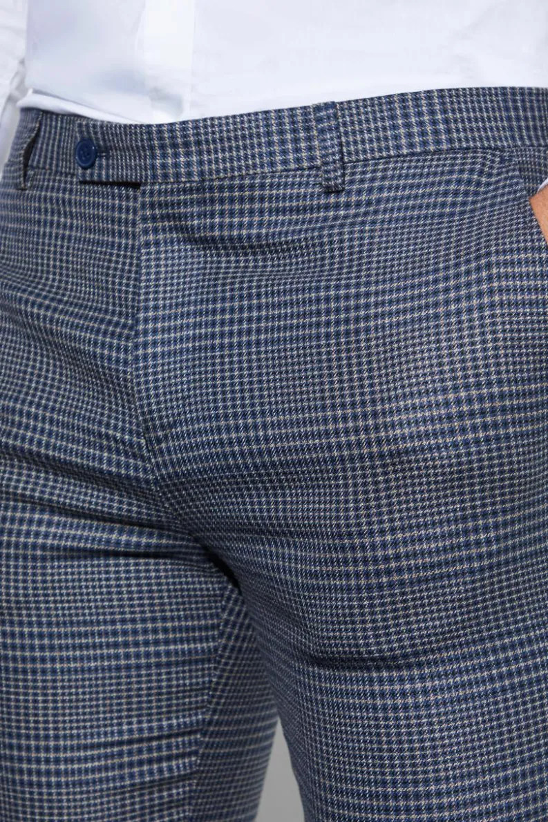 Cheap boohooMAN Skinny Fit Cropped Check Suit Trousers navy