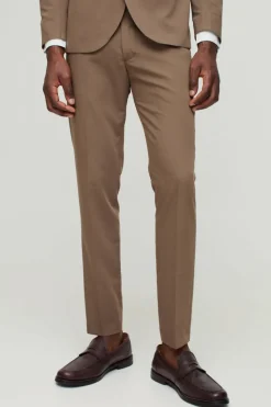 Discount boohooMAN Skinny Fit Cropped Suit Trousers khaki