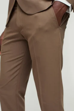 Discount boohooMAN Skinny Fit Cropped Suit Trousers khaki