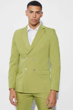 Sale boohooMAN Skinny Fit Double Breasted Blazer lime