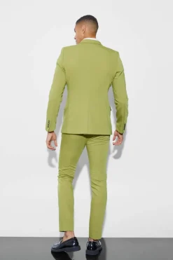 Sale boohooMAN Skinny Fit Double Breasted Blazer lime