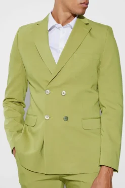 Sale boohooMAN Skinny Fit Double Breasted Blazer lime