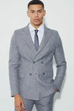 Best Sale boohooMAN Skinny Fit Double Breasted Boucle Blazer dark grey